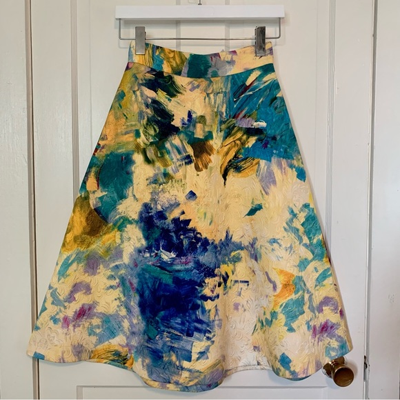 H&M | Abstract Watercolor Midi Skirt - Picture 1 of 6